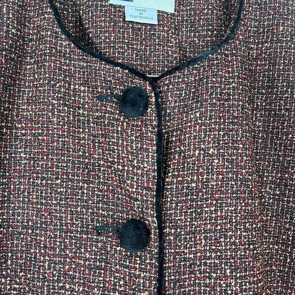 Vintage 80’s Koret Tweed Blazer Velvet Buttons Red Black Size 14 - Picture 8 of 13